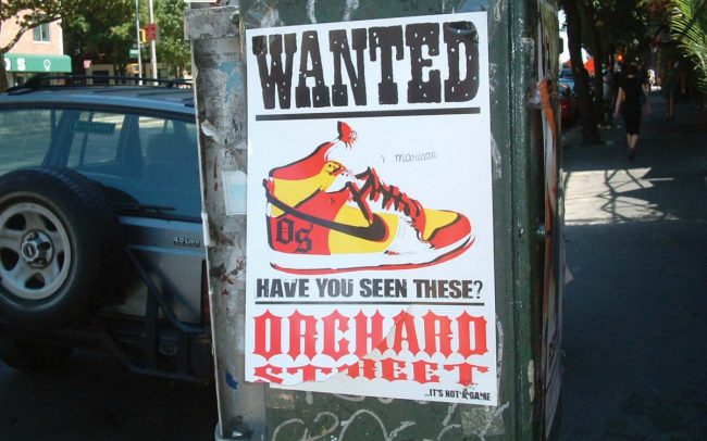 Orchard Street Custom Nike Dunk Posters on New York city lamppost